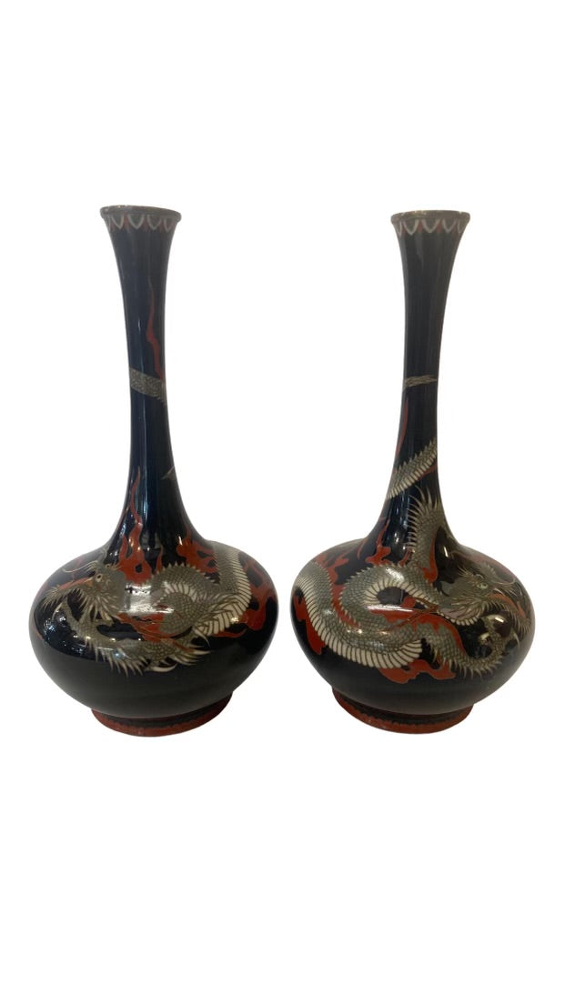 Pair Asian Enamel Vases