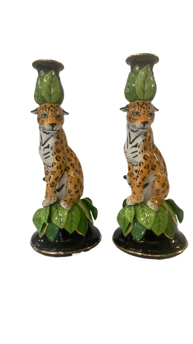 Pair Lynn Chase "Jaguar Jungle" Candlesticks