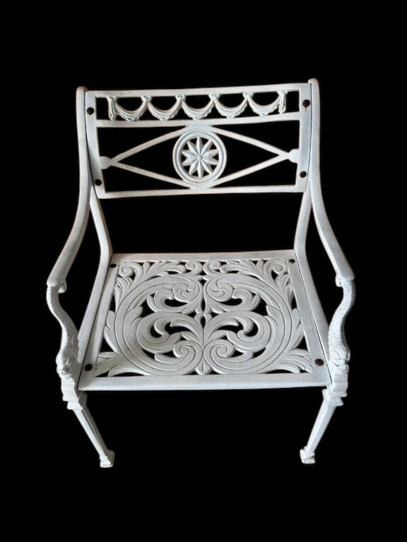 Pair Neo Classical Star and Dolphin Garden Chairs in Style of Kenneth Lynch