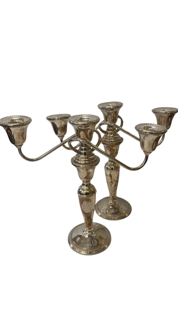 Pair Rodgers Sterling Three Arm Candleabra's