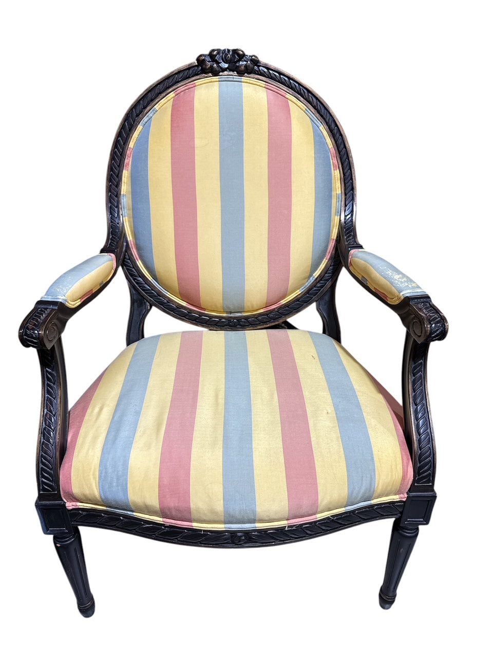 Pair Black Frame Upholstered Arm Chairs