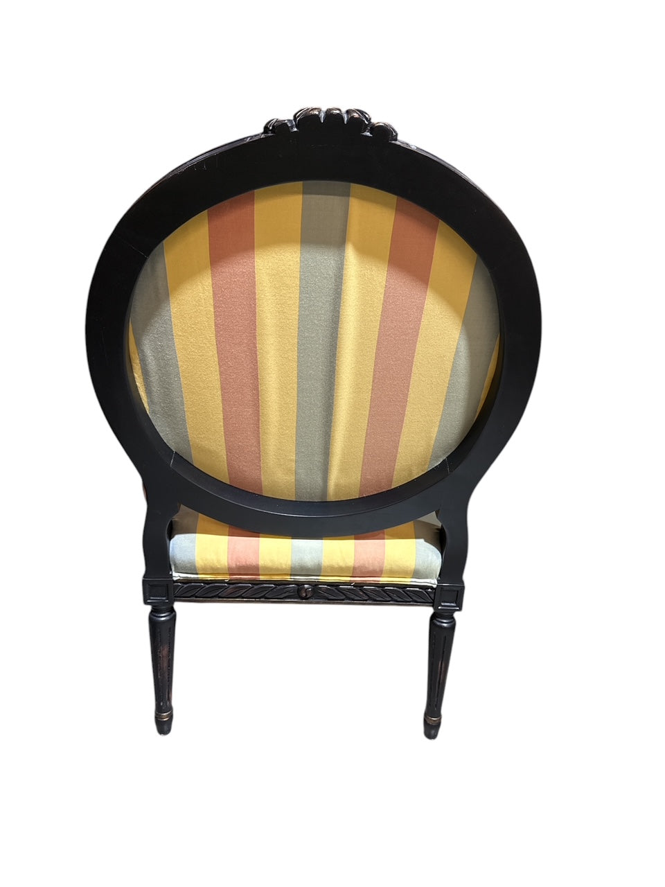 Pair Black Frame Upholstered Arm Chairs
