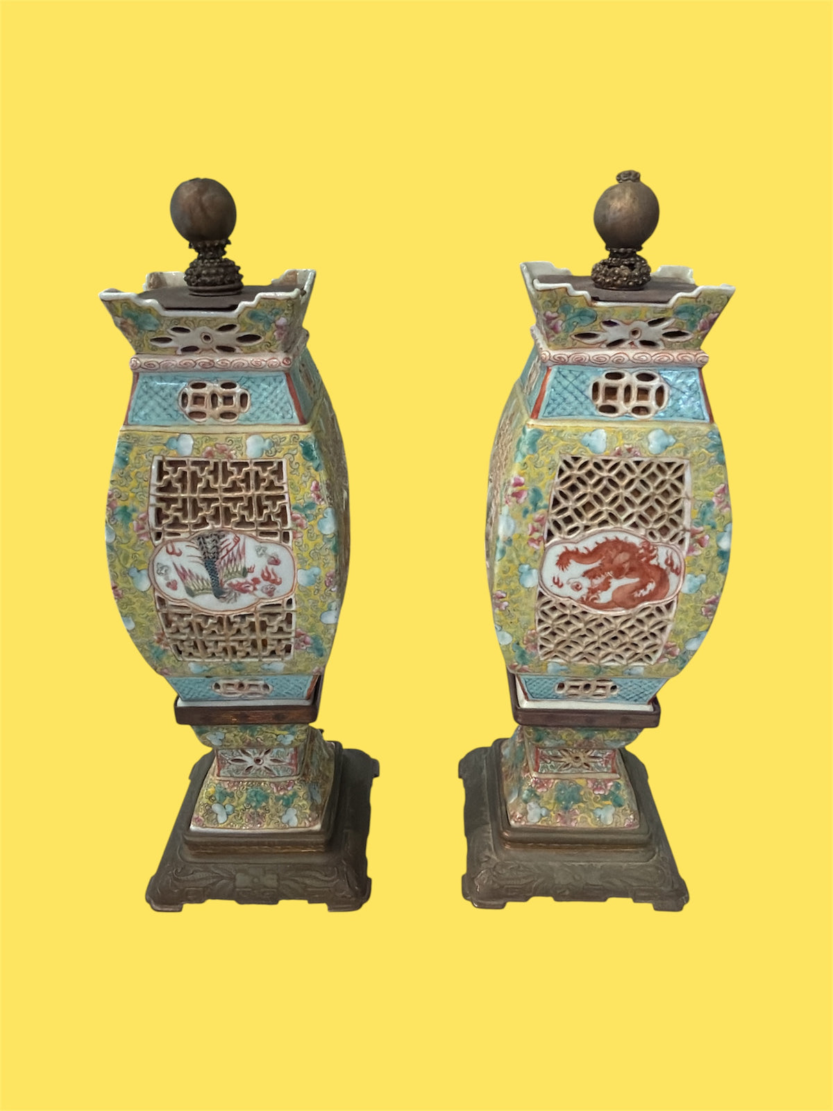 Pair Famille Verte Wedding Lantern/ Vases
