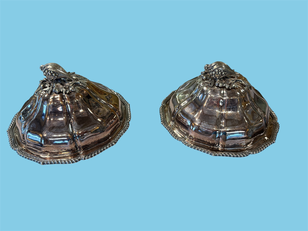 Pair Silver Plate Servers with Vegetable Finials