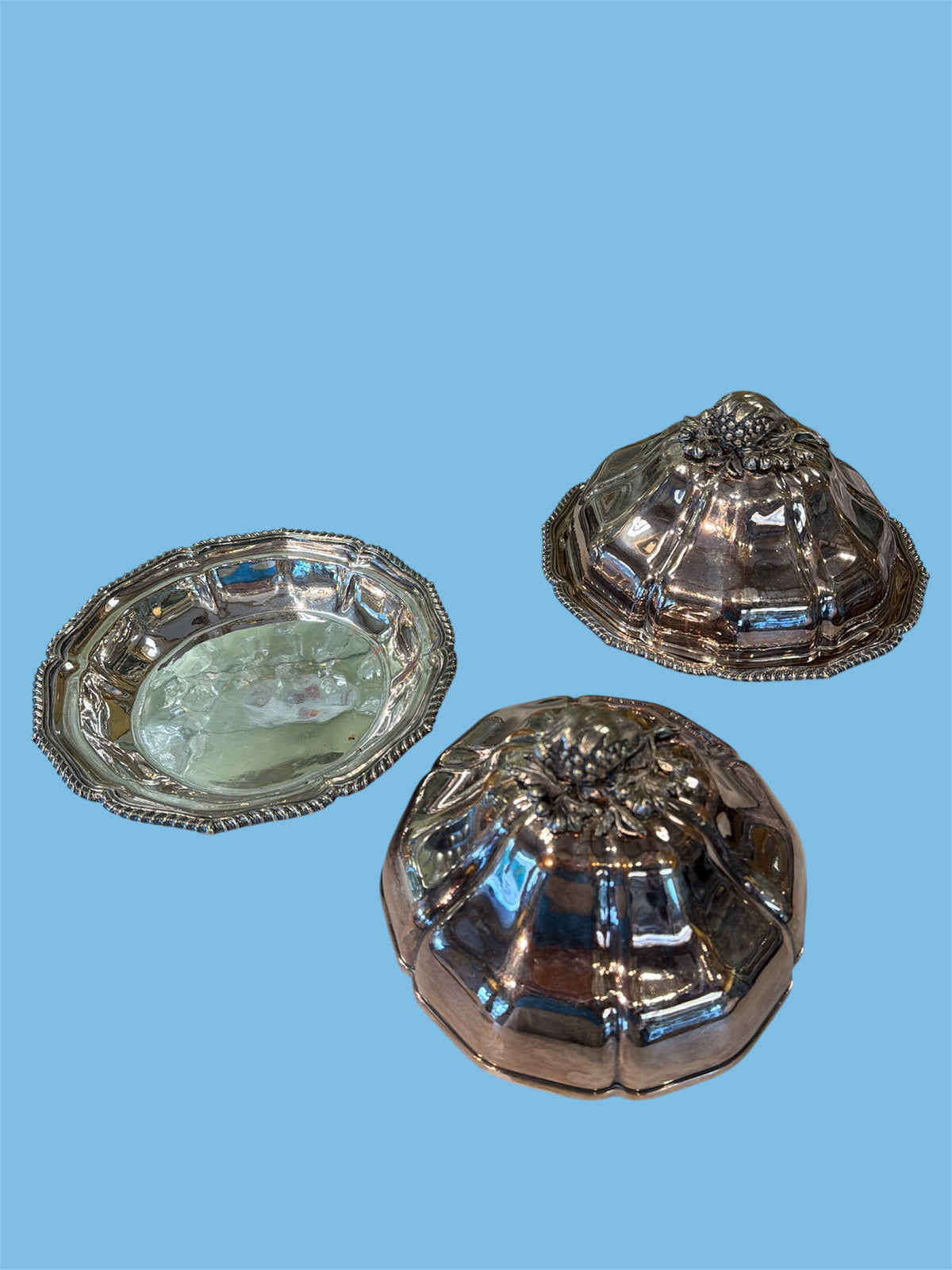 Pair Silver Plate Servers with Vegetable Finials