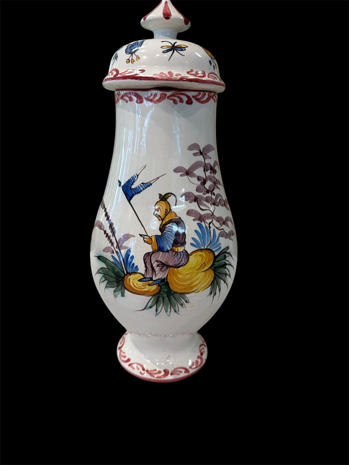 Hand-Painted Italian Pottery Coffee Pot with Lid In The Style of Rouen Pichet