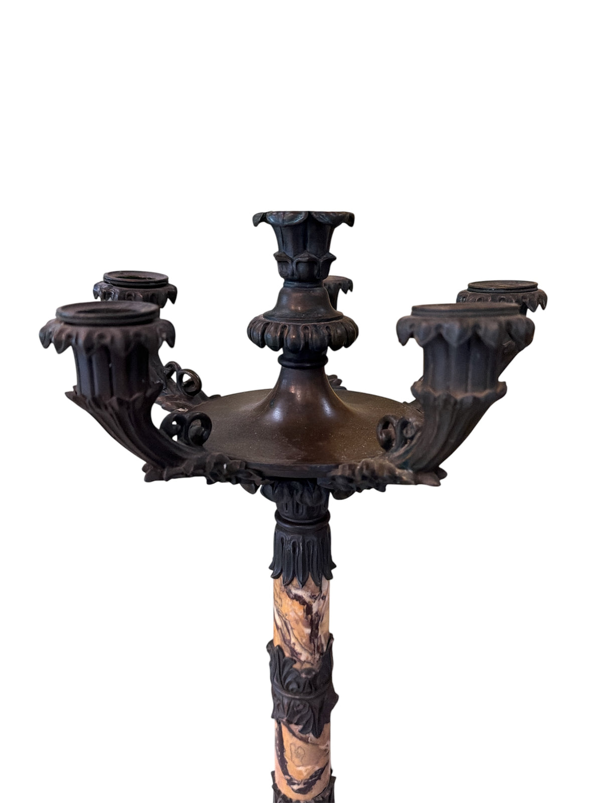Pair Marble and Cast MetalCandelabras