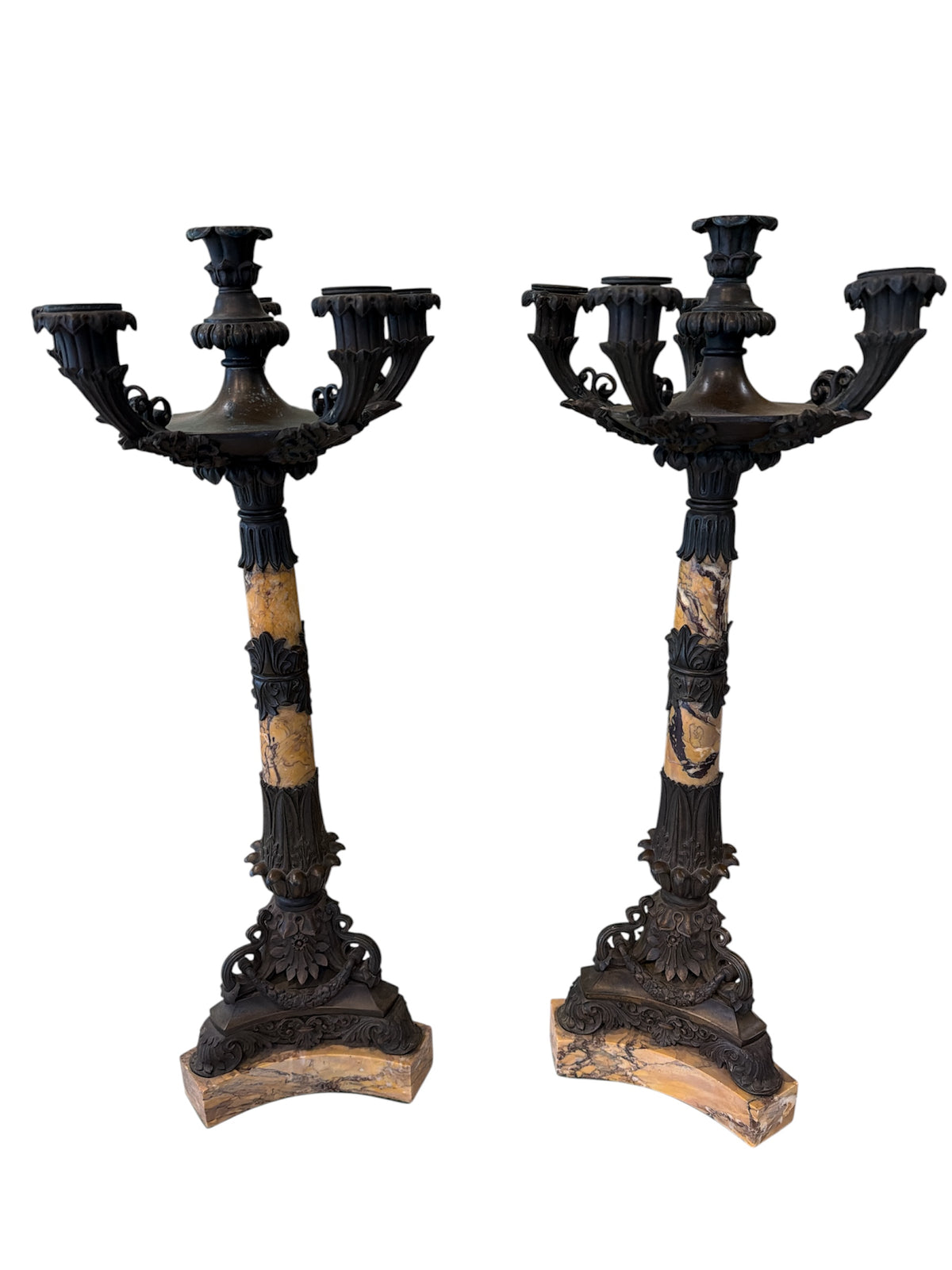 Pair Marble and Cast MetalCandelabras
