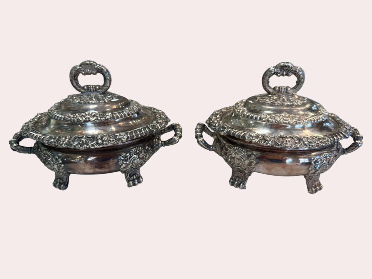 Pair Silver Plate  Small Covered Dishes