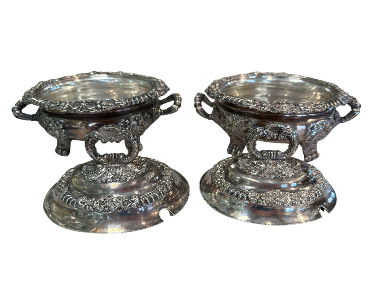 Pair Silver Plate  Small Covered Dishes