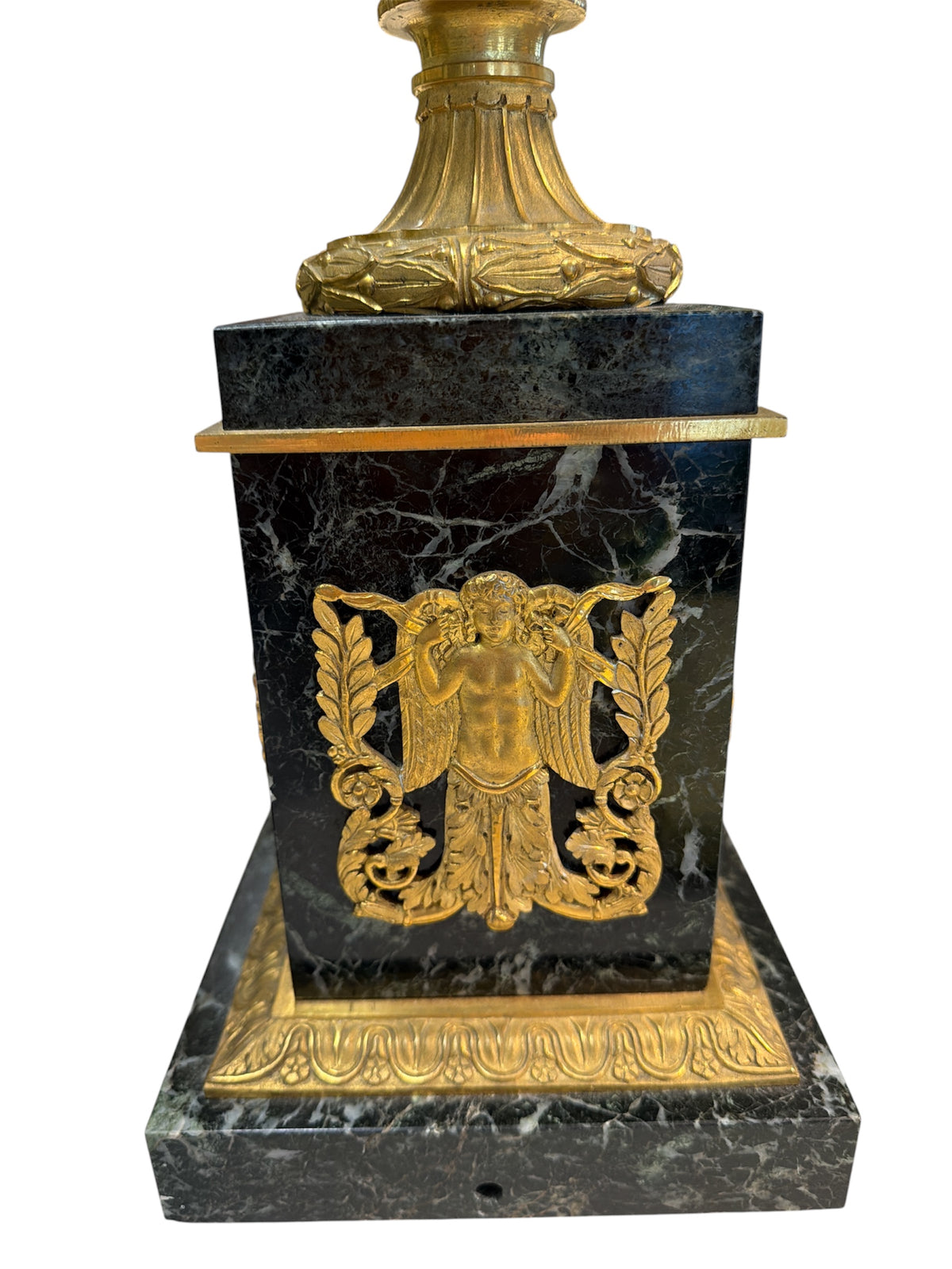 Pair Crystal and Bronze Mounted Urns Marble Bases