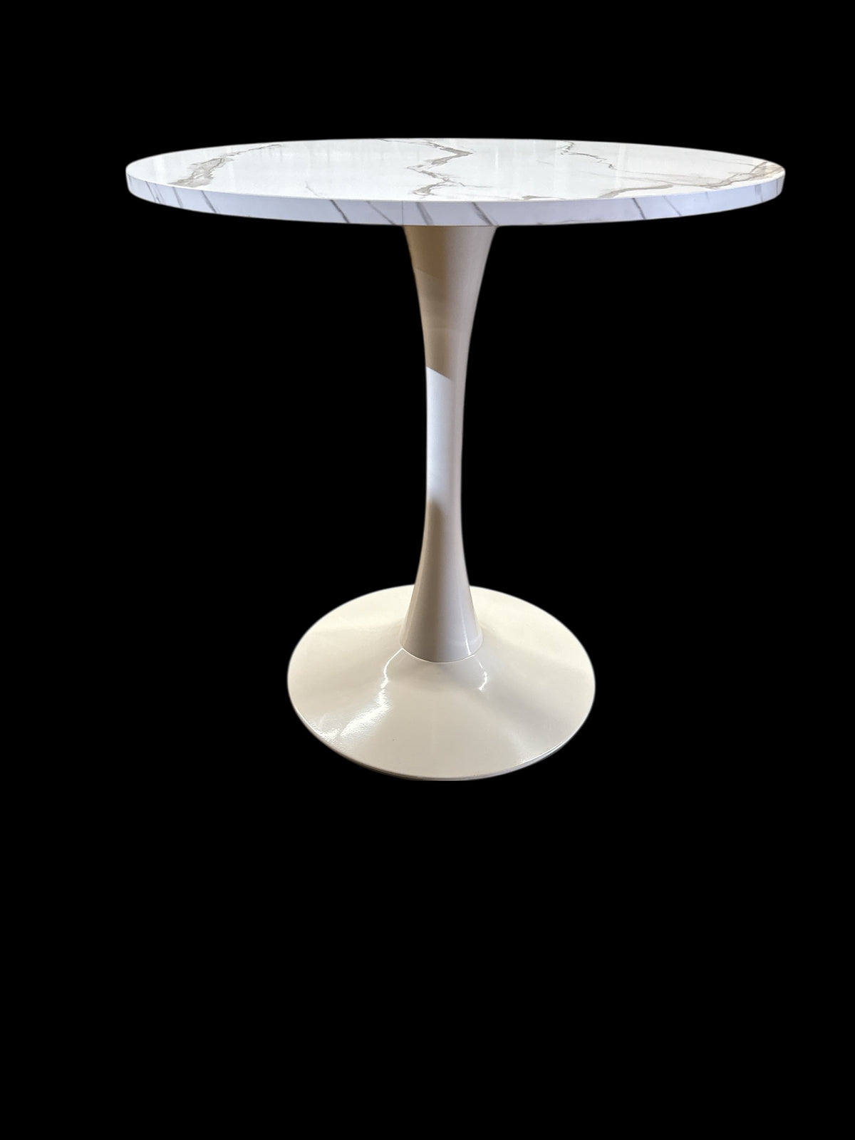 Minimalist Round White Table with Faux Marble Top/Tip Top Side Table