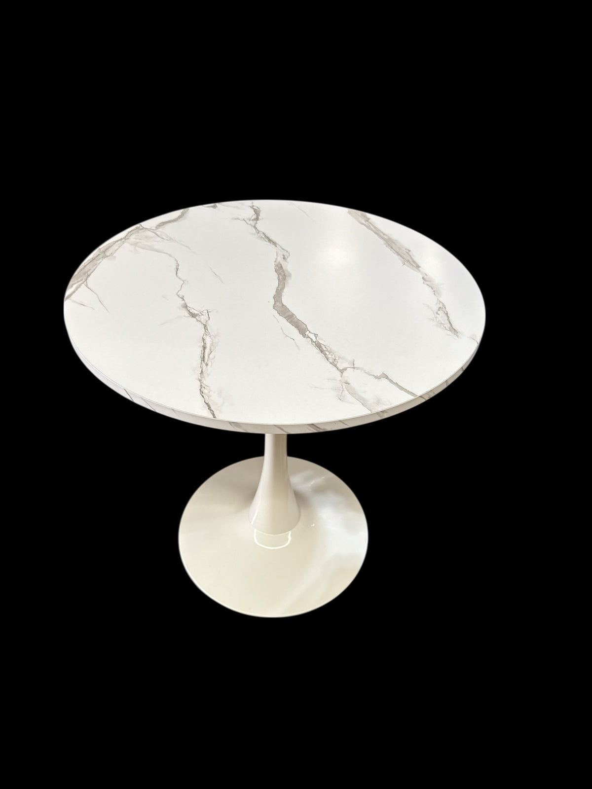 Minimalist Round White Table with Faux Marble Top/Tip Top Side Table