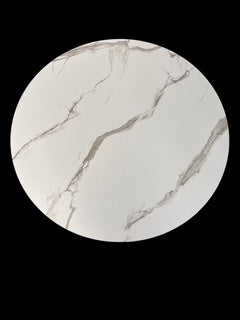 Minimalist Round White Table with Faux Marble Top/Tip Top Side Table