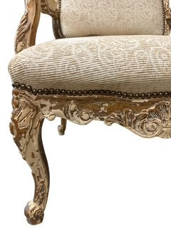 Fauteuil with Distressed Painted Wood Frame