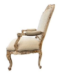 Fauteuil with Distressed Painted Wood Frame