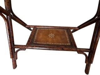 Faux Bamboo with Leather Two Tier Butler Table