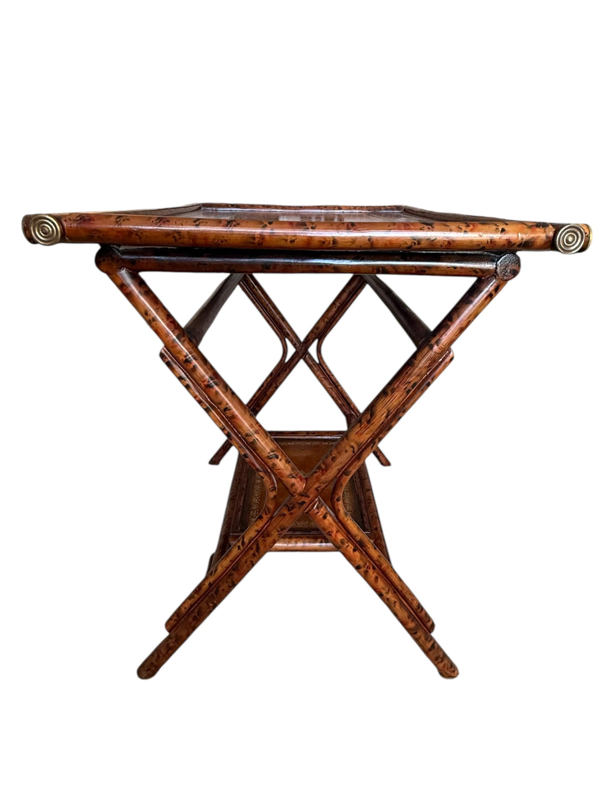 Faux Bamboo with Leather Two Tier Butler Table