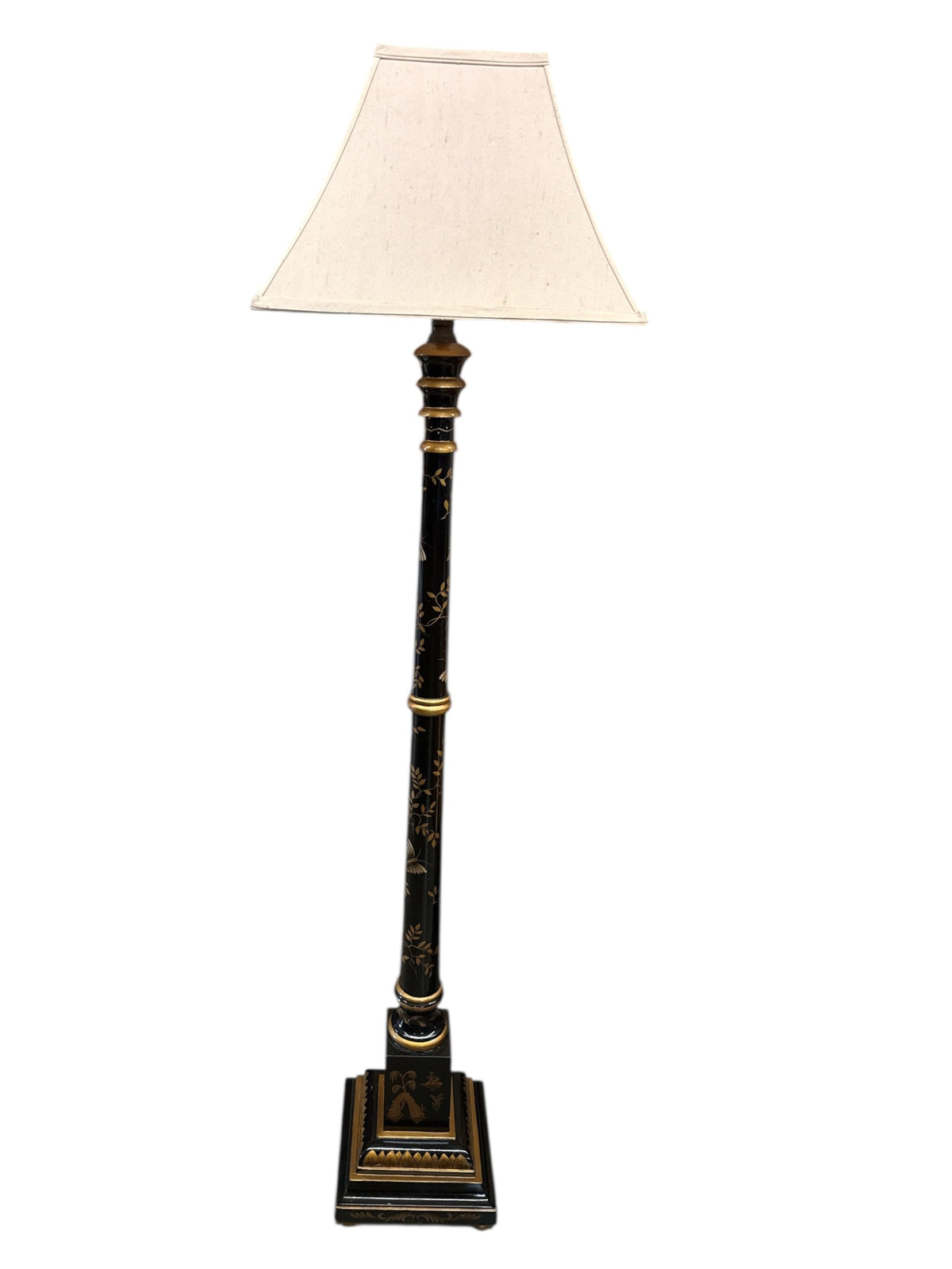 Asian Style Black Chinoiserie Floor Lamp