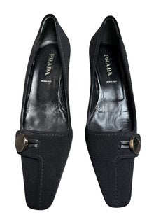 Black Fabric Prada Ladies Kitten Heels
