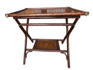 Faux Bamboo with Leather Two Tier Butler Table