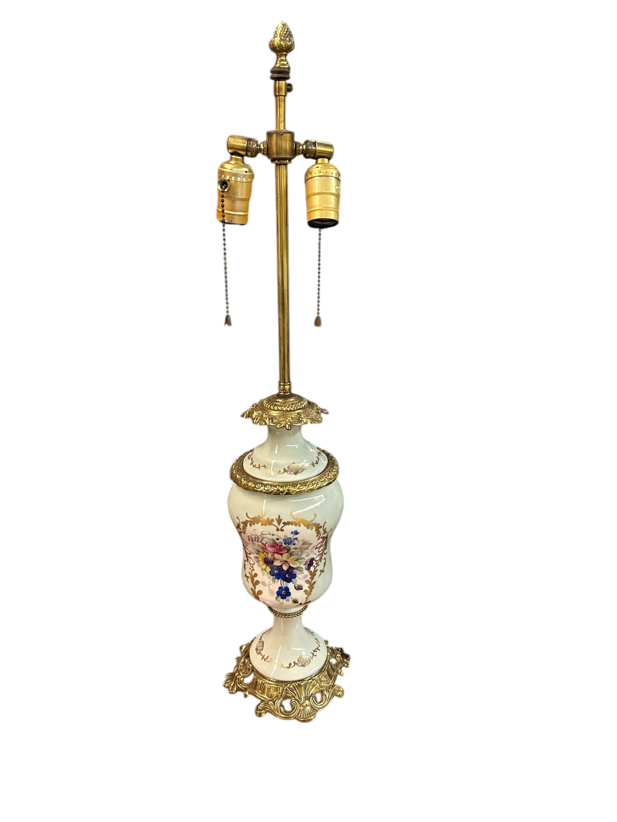 French Style Porcelain Gold Gilt Floral Lamp