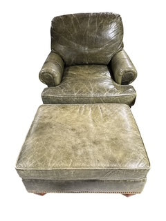 Green Leather Club Chair with Ottoman