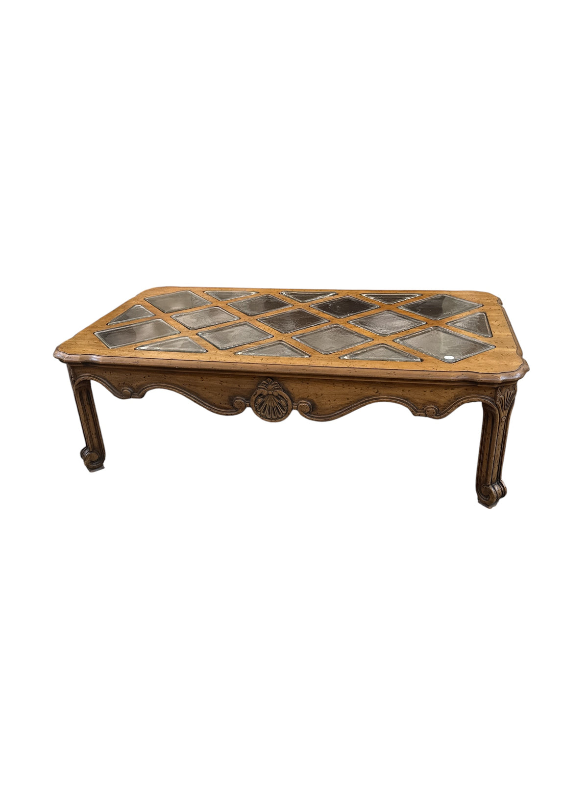 Country French Provincial Inset Glass Panels Coffee Table by Heritage