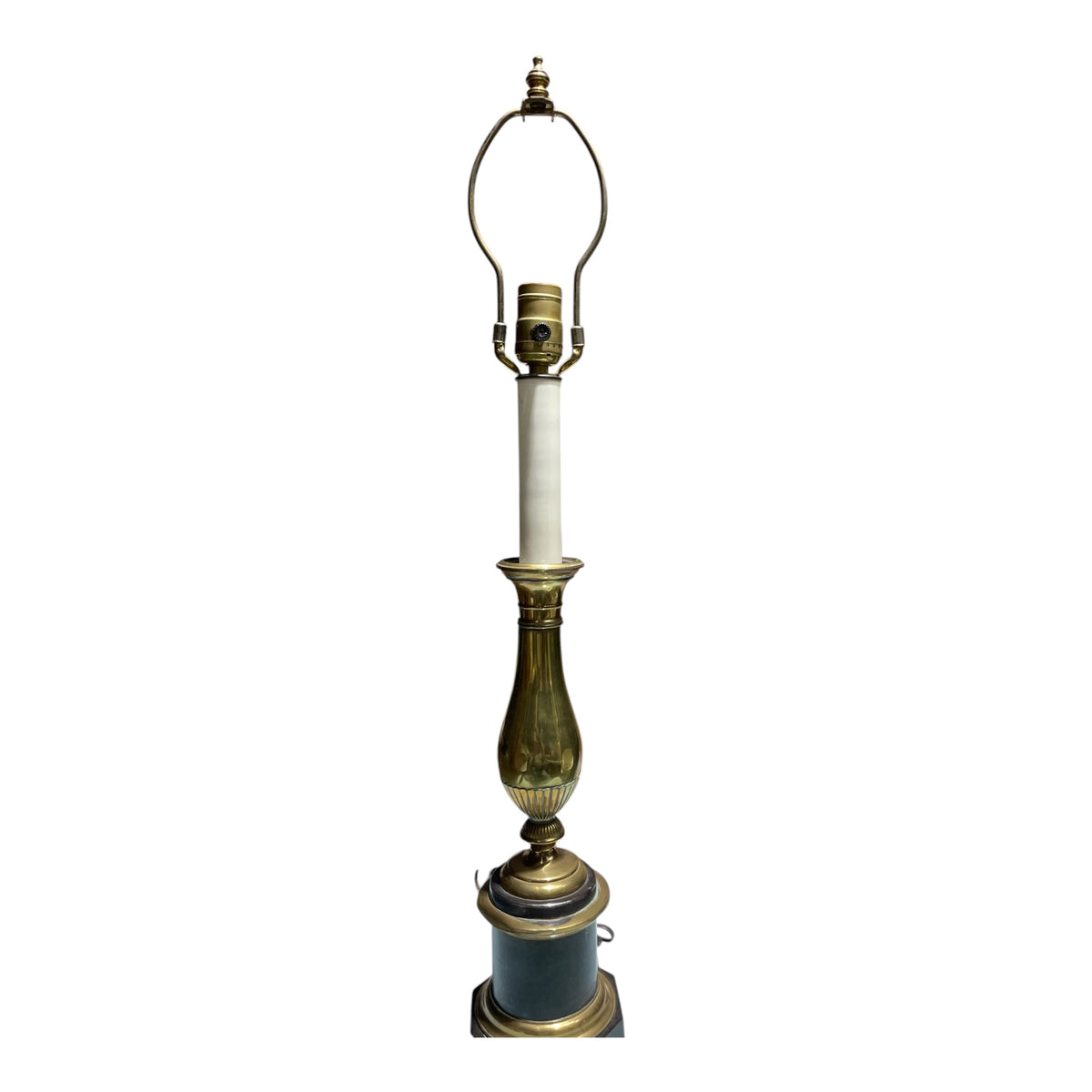 Brass Candlestick Lamp with Black Trim on Base