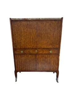 Antique Tambour Front Rosewood Cabinet with Marble Top