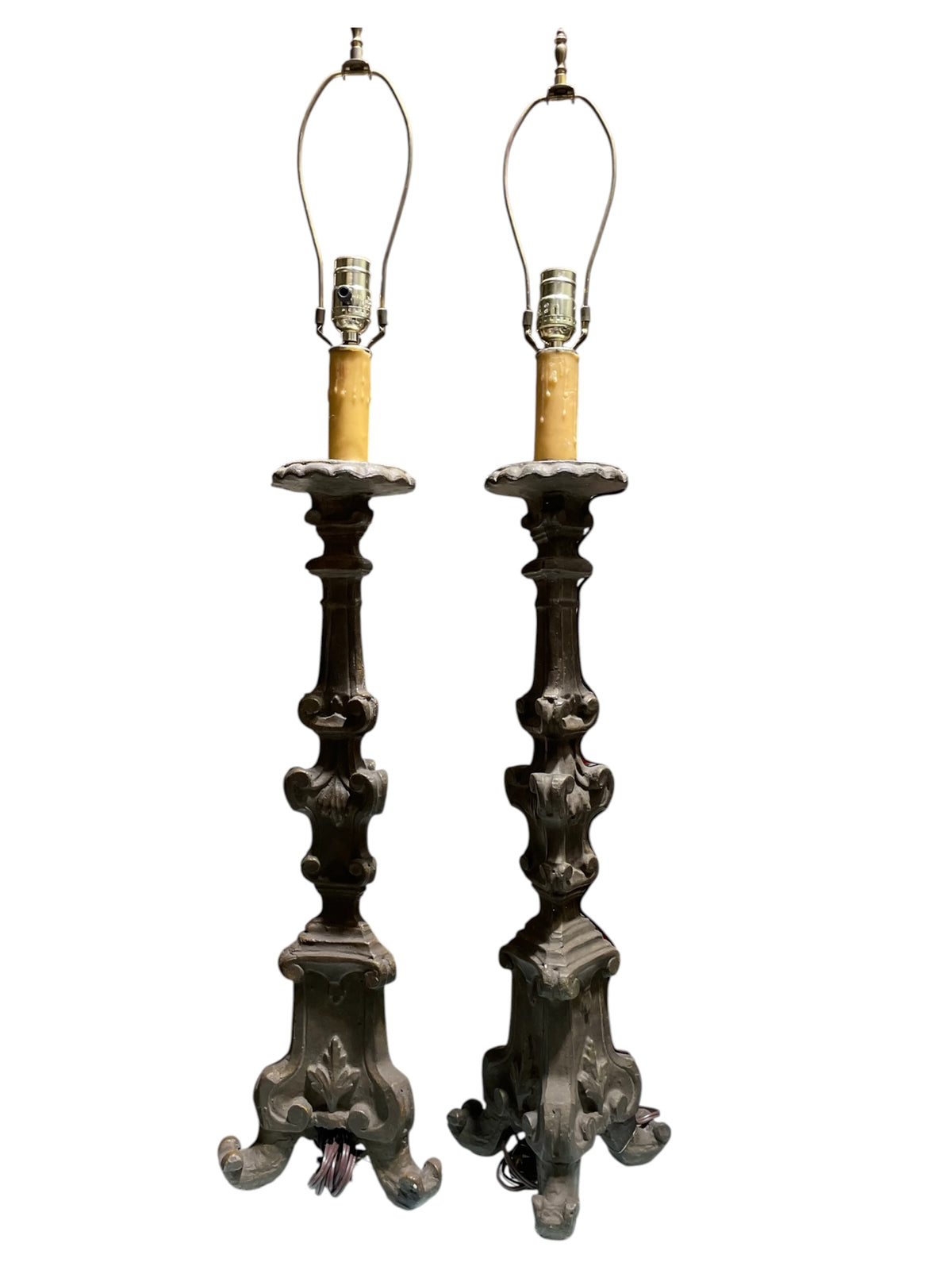 Pair Bronze Finish Candle Sticks Lamps