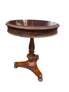 Carved Rosewood Decorated Pedestal Side Table