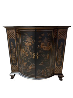 Painted Chinoiserie Landscape Scenes Gold Accent Cabinet