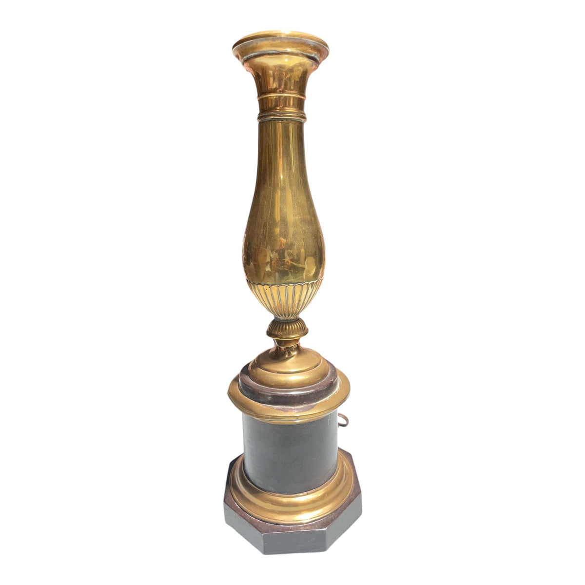 Brass Candlestick Lamp with Black Trim on Base