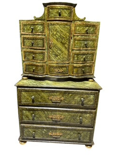 Early Scandinavian Faux Green Marble Chest on Chest