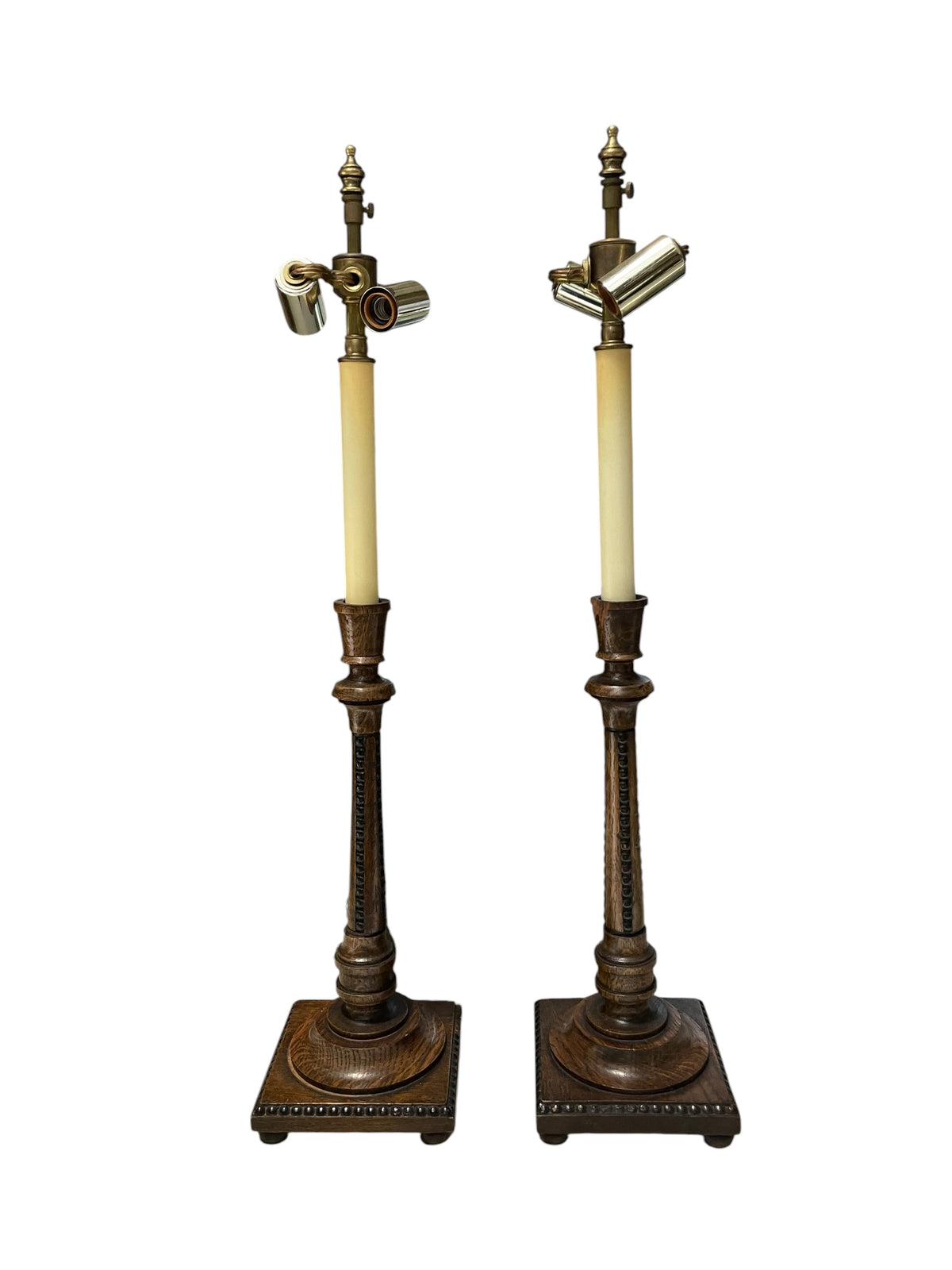 Pair Fine Detail Carved Lamps