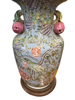 Pair Chinese Famille Jaune Style Pomegranate Lamps