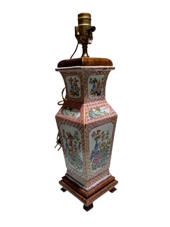Asian Lamp with Floral and Lattice Design