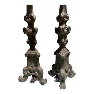 Pair Bronze Finish Candle Sticks Lamps