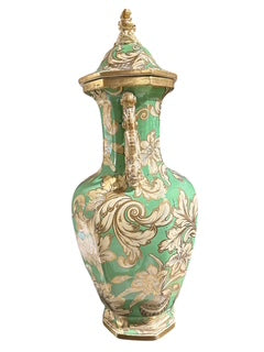 Antique Porcelain Vase Greenn Ground and Gold with Lid