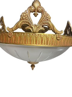 Three Gilt Metal Drop Frosted Glass Fixtures