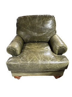 Green Leather Club Chair with Ottoman