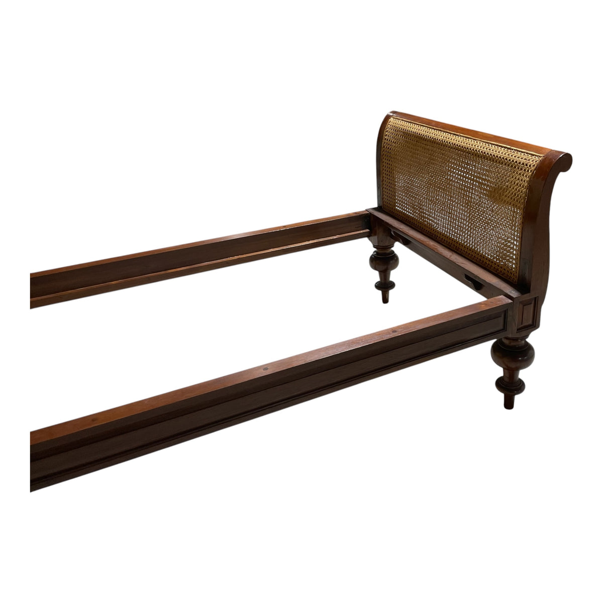 West Indies Style Teak and Cane Day Bed Turned Legs