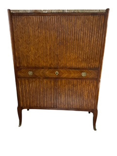 Antique Tambour Front Rosewood Cabinet with Marble Top