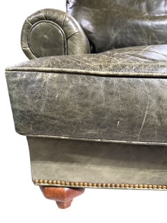 Green Leather Club Chair with Ottoman