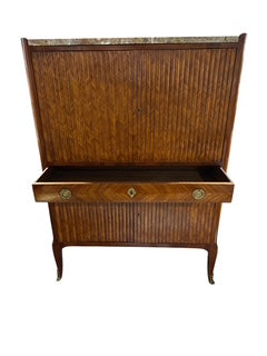 Antique Tambour Front Rosewood Cabinet with Marble Top