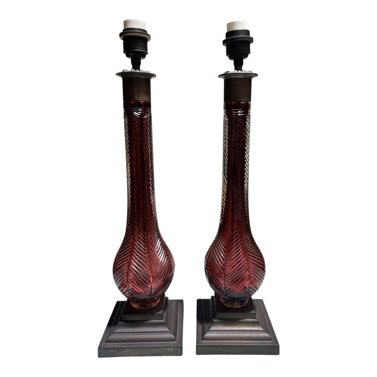 Pair Anglo-Indian Style Cranberry Glass Lamps