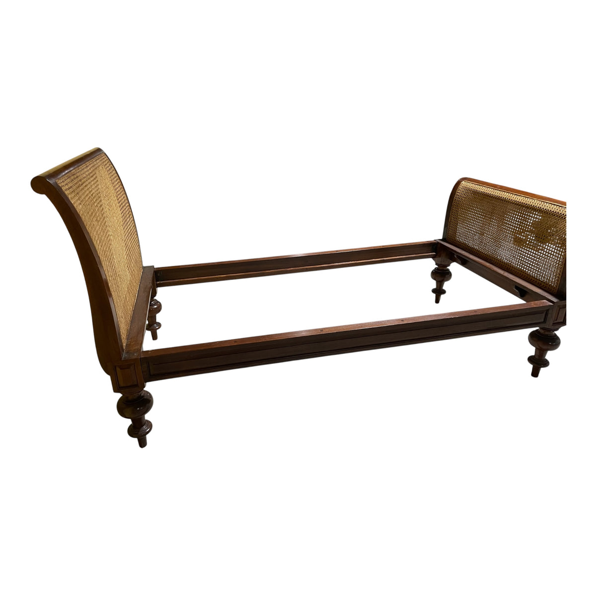 West Indies Style Teak and Cane Day Bed Turned Legs