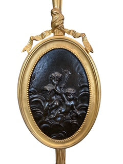 Pair Bronze Sconces with Bronze Cherub Plaques