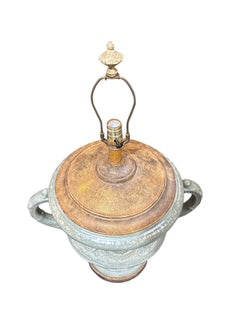 Pair Large Metal Lamps with Handles and Medallion Heads